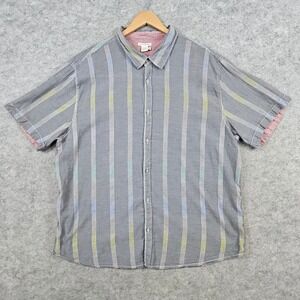 Carbon 2 Cobalt Men Gray Striped Shirt Size XXL Short Sleeve Button Up SNAG/PULL